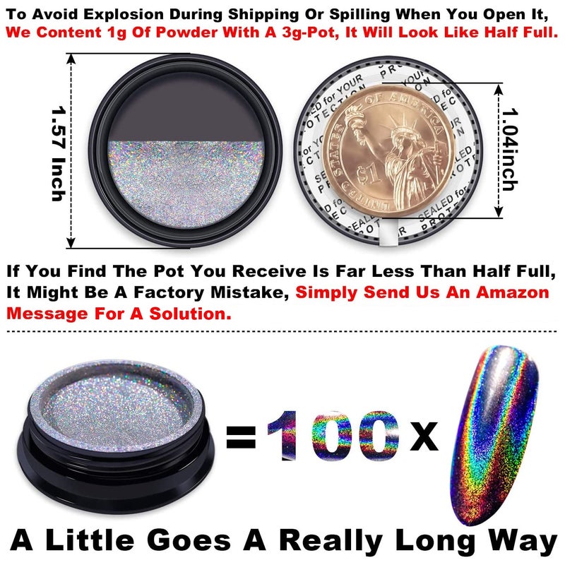 GA&EN Holographic Nail Polishing Powder Fine Rainbow Holo Unicorn Mirror Laser Effect Multi Chrome Manicure Pigment Glitter Dust for Salon Home Nail Art DIY Deco, 0.04oz/1g, Sponge Tool/3pcs - Image 3